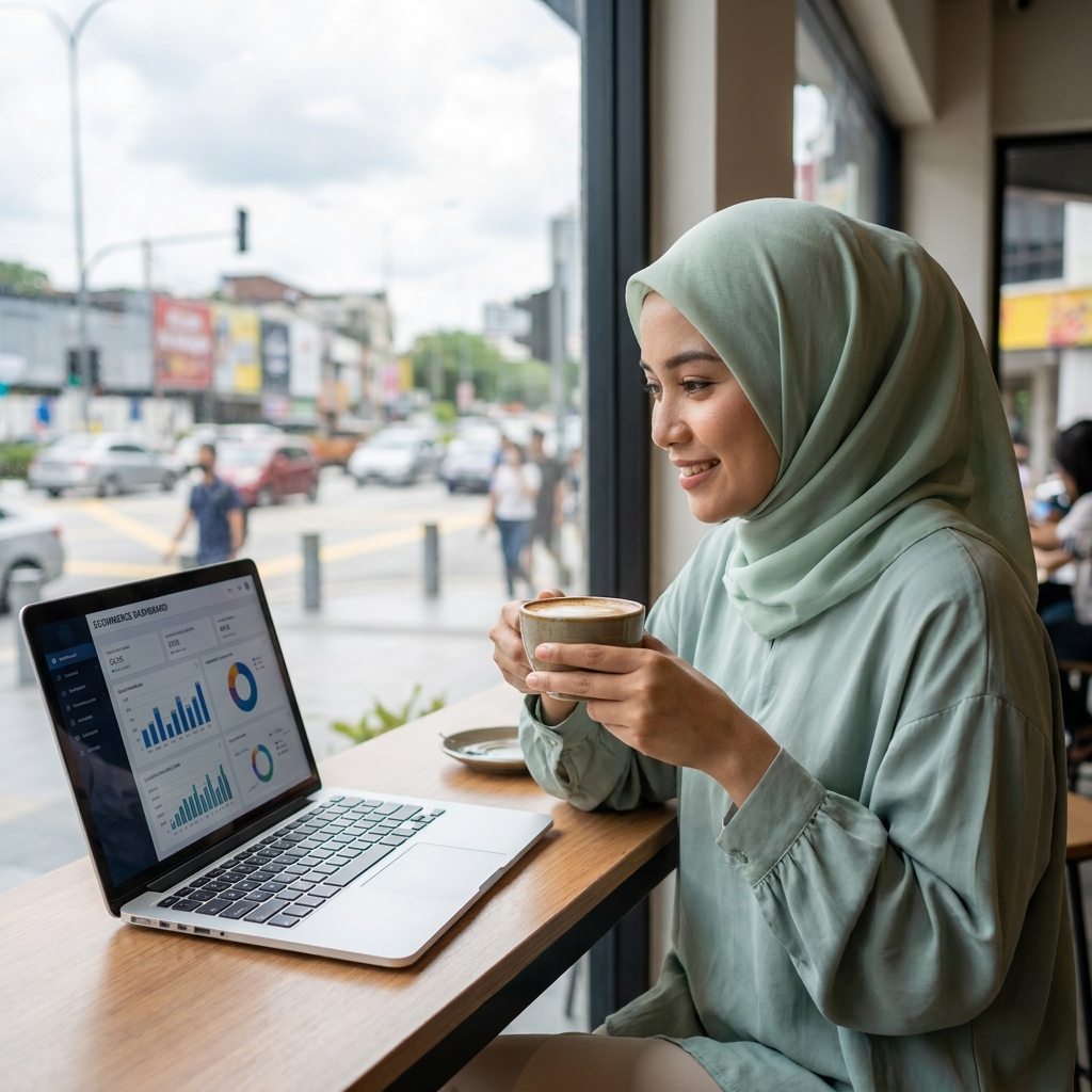 Malaysian female entrepreneur running her business