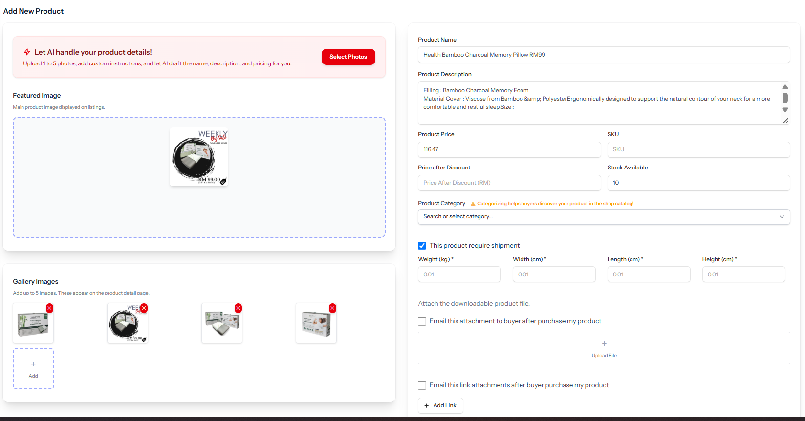 LiveStore Web Scraper result: imported product draft with title, price and images pulled from the URL