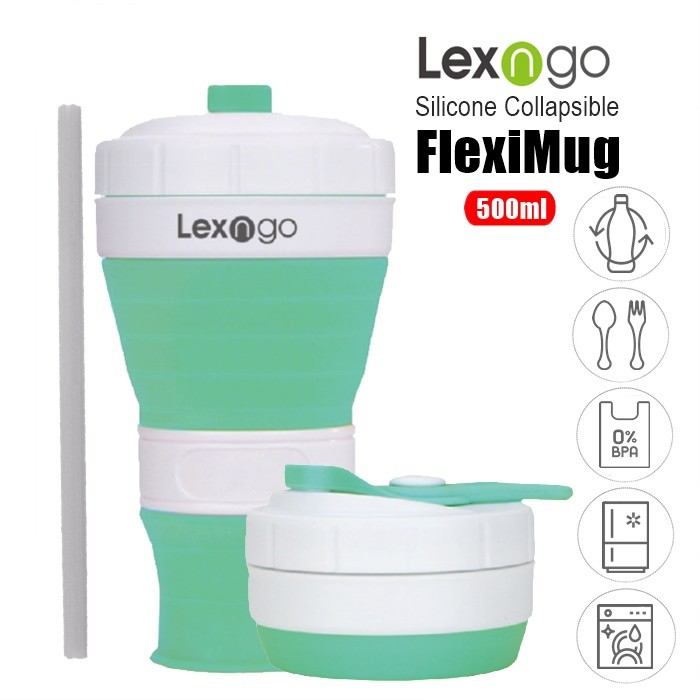 Travel Coffee Mug Spill Proof 500ml - LEXNGO Silicone Cups with Lids and Straws/Silikon Lipat Cawan Kopi 硅胶折叠水杯咖啡杯