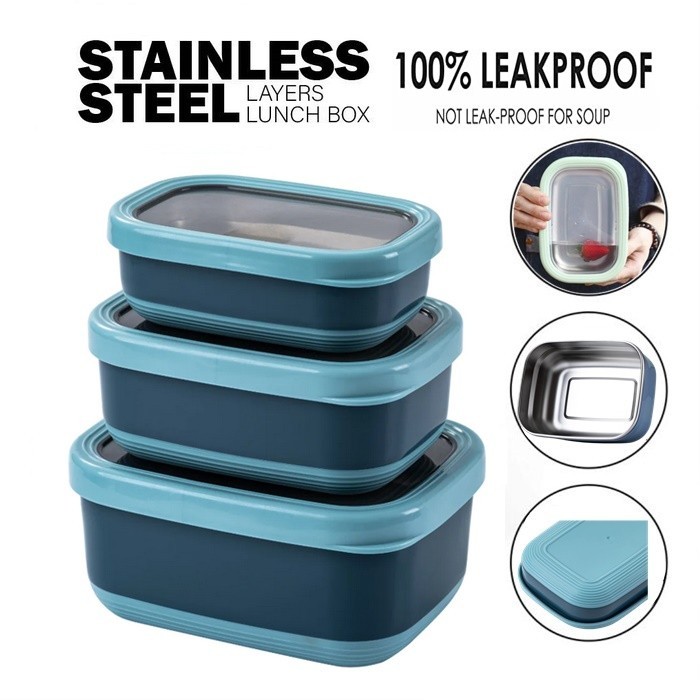 Stainless Steel Portable Lunch Box Camping Picnic Food Fruit Bento Box Container Food Crisper/Bekas Makanan/便當盒