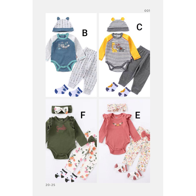 baby set 4in1 girl and boy / set baju bayi lelaki dan perempuan