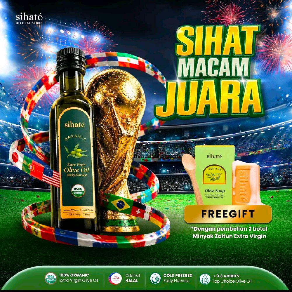 Sihate 1 botol Organic Extra Virgin Olive Oil [PROMO PIALA DUNIA] - Early Harvest 250ml (2X ujian makmal) Minyak Zaitun.