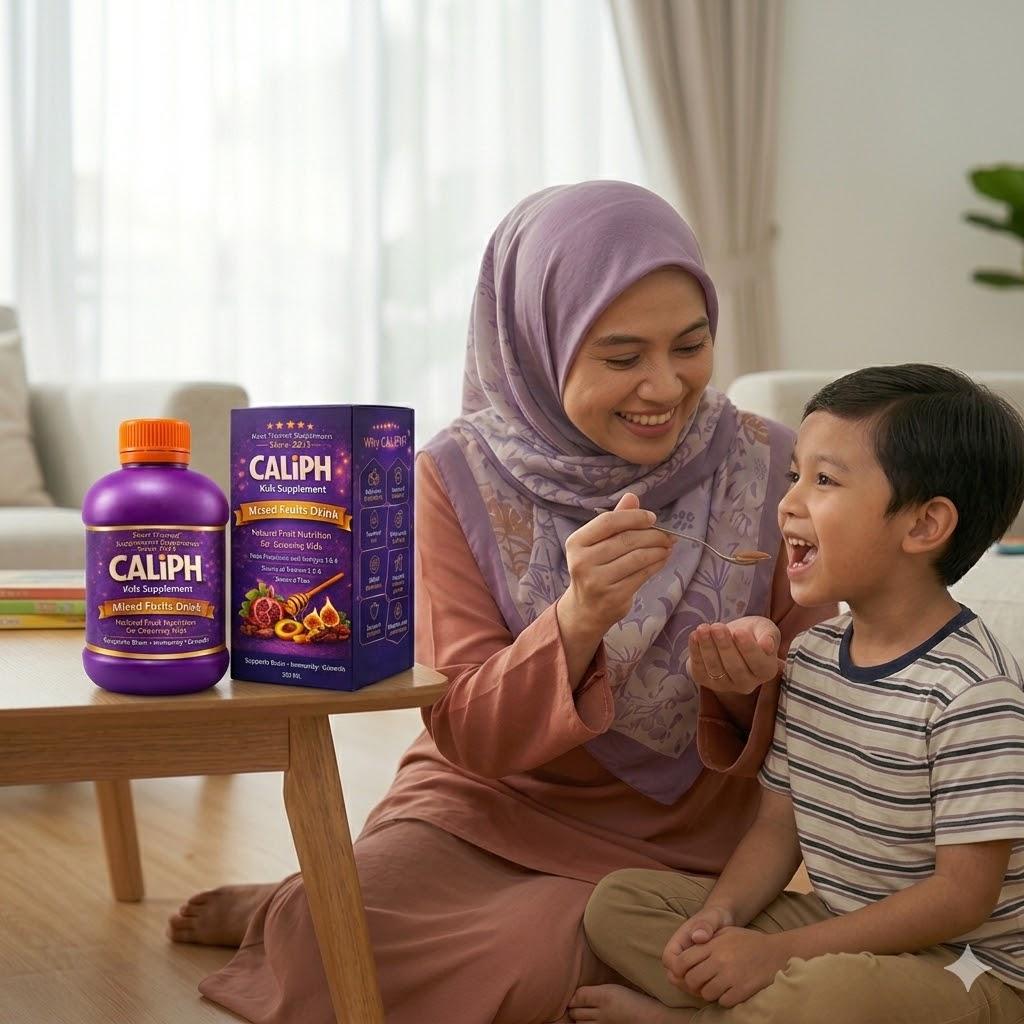 Jus Caliph Kids - Minuman Buah Campuran Untuk Pertumbuhan Anak Dengan Prebiotik Omega 3 & 6 Vitamin C & D 350ml